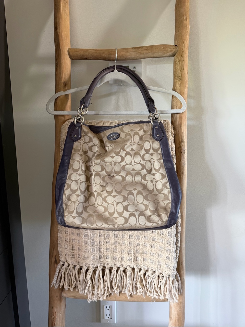 Coach Purple Signature Op Art Jacquard Hobo Shoulder Bag Y2K